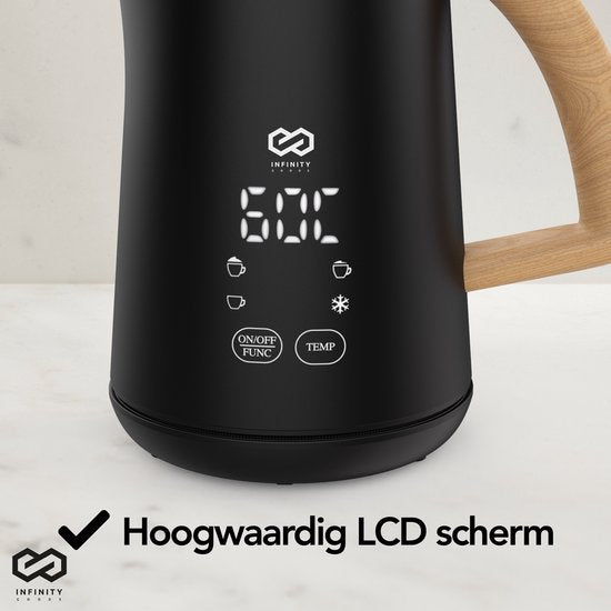 Infinity Goods Melkopschuimer - Elektrisch - 4 Functies - 500ML - Melkschuimer - Verwarmen - Antikleeflaag - Zwart