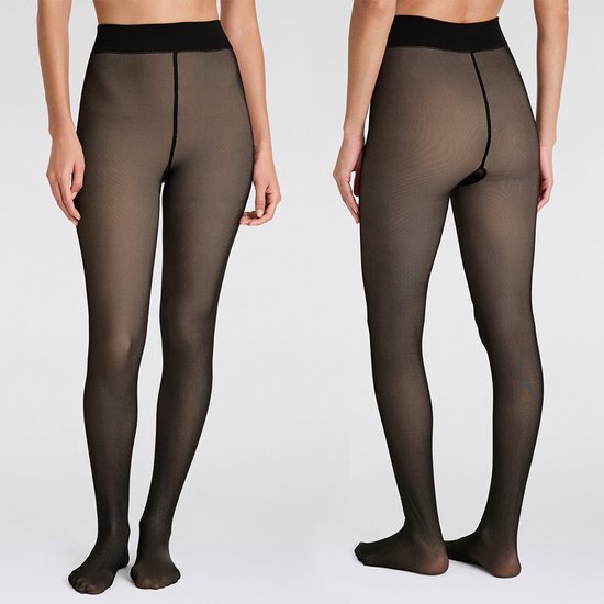 Fleece Panty - Zwart Nude - Maat L/XL - Thermo Panty Huidskleur - Anti ladder - Fleece Legging Dames