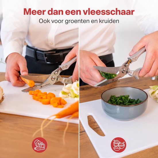 AoraKitchen Vleesschaar - RVS Keukenschaar - voor Vlees, Vis, Kip & Bot - Kruidenschaar - Vaatwasserbestendig - Incl. Hoes