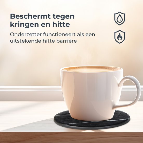 Castagnola Kunstlederen Onderzetters – Onderzetters voor Glazen – Design Onderzetters met Houder – Leren Onderzettersset – Leder – Set van 16 – Marmer look - Zwart/Wit