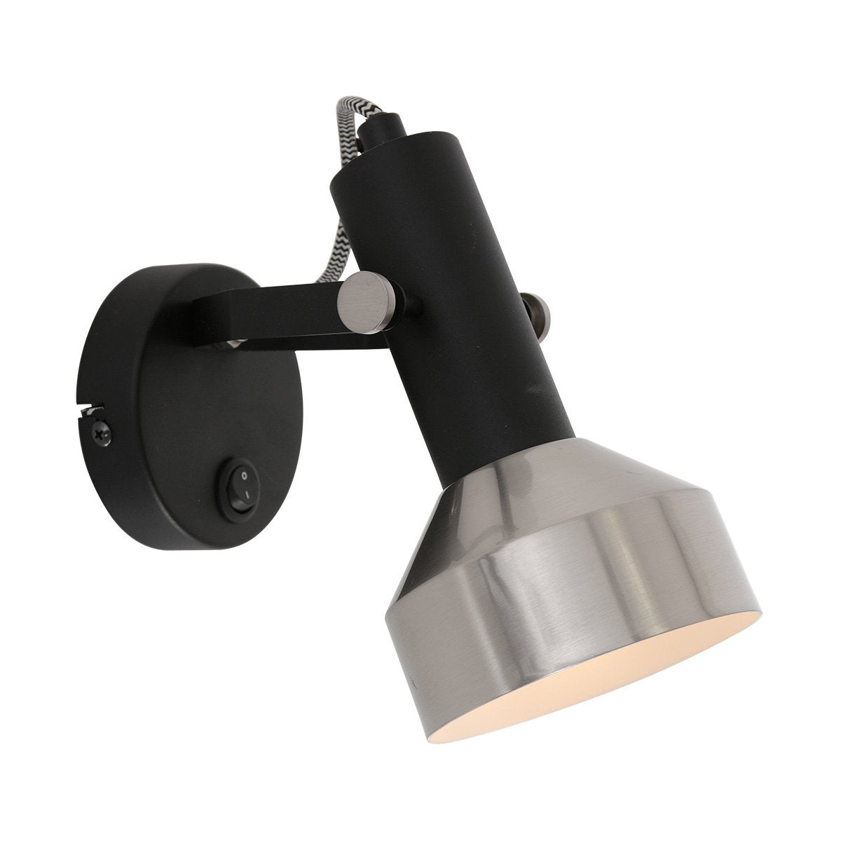 Spot Wandlamp Acier 3337ZW Zwart E27 fitting Draaibaar en Kantelbaar Metaal Mexlite