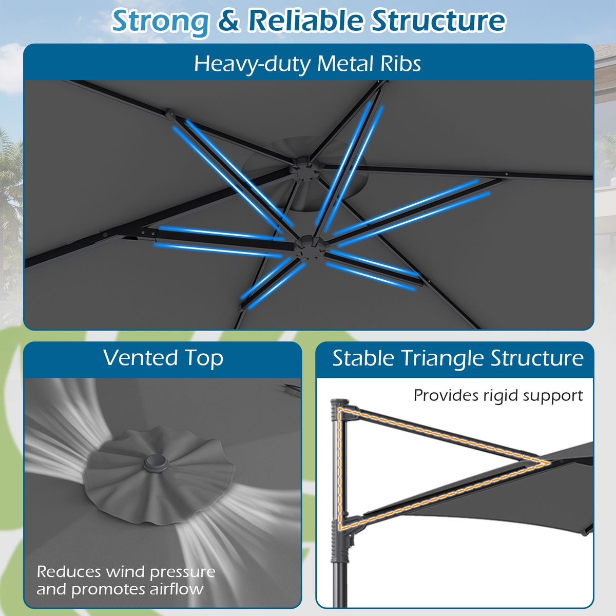 Coast Zweefparasol - 360° draaibaar - met ventilatieopening - beige/grijs - 3 meter
