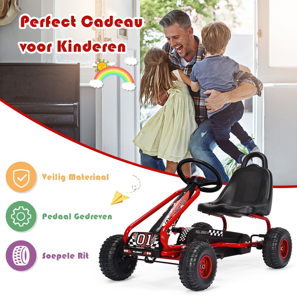 Coast Kart Go Pedaalwagen 30kg Pedaalvoertuig Met Handrem - 3-6 jaar - Rood