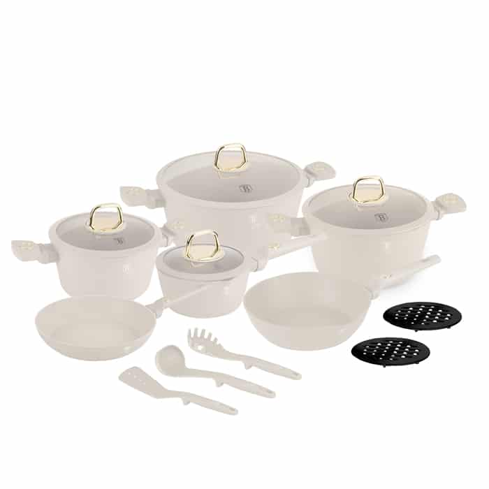 Berlinger Haus Sahara Pannenset 15-Delig – Inductie – Anti-aanbaklaag – Crème/Goud