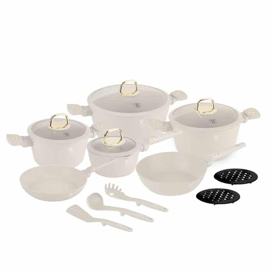 Berlinger Haus Sahara Pannenset 15-Delig – Inductie – Anti-aanbaklaag – Crème/Goud