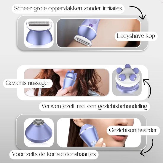 Sansbeauté® 7 in 1 Ladyshaves voor Vrouwen - Gezicht - Oksels - Benen - Epilator - Trimmer voor Vrouwen & Dames - Bikinitrimmer Dames - Scheerapparaat Vrouw