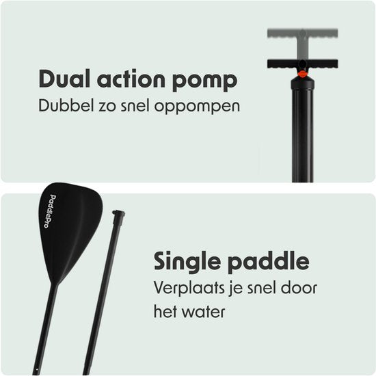 LifeGoods SUP Board Allround Compact - Met Zitje - 100 KG Draagkracht - 300 x 76 cm - Opblaasbaar - Compleet SUP pakket - Zwart/Wit