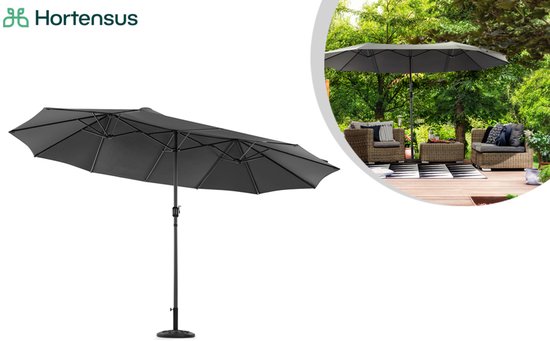 Hortensus Dubbele Parasol – UV80 & Waterbestendig – 460 x 270 x 255 cm – Zwart