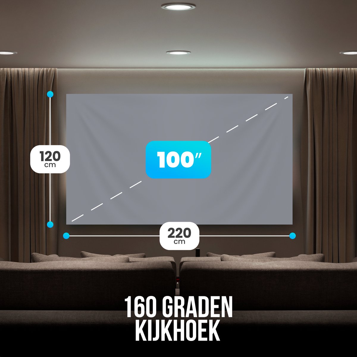Strex - Beamerscherm - 100 Inch  -160° Kijkhoek - Incl. Bevestigingsmateriaal - 220x120 CM - Grijs