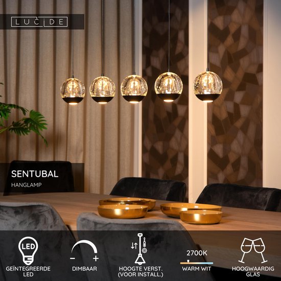 Lucide SENTUBAL - Hanglamp - LED Dimbaar - 5x5,3W 2700K - Zwart