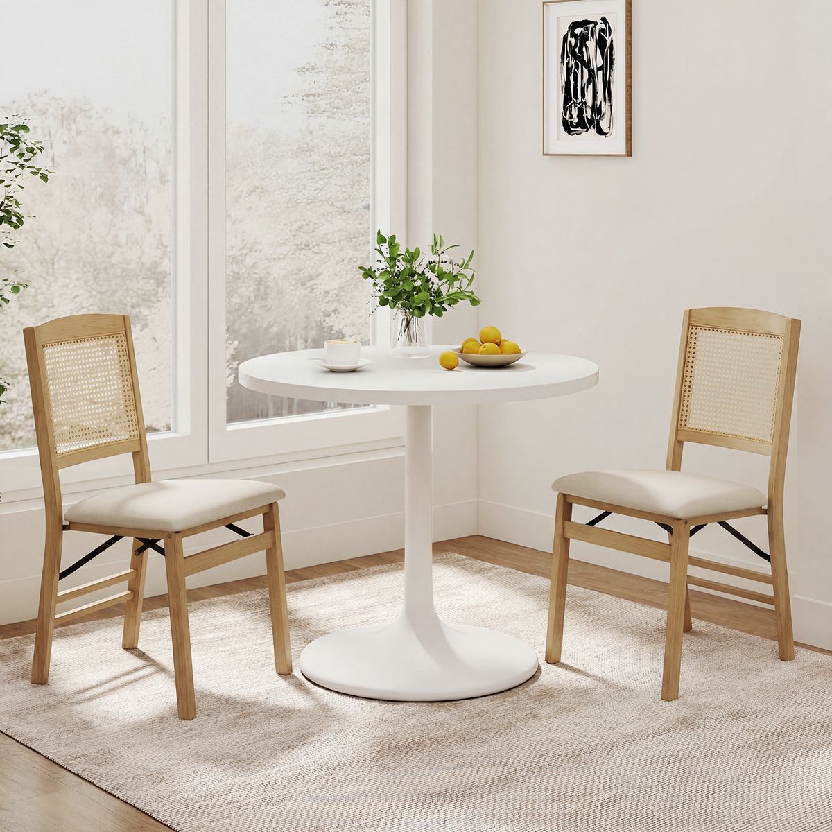 Coast Opvouwbare Eetkamerstoelen Set van 2 - Hout en PE-rotan - Linnen zitting - Naturel