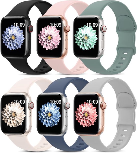 Podec Smartwatch - Siliconen Strap Multicolor Set van 6 - Geschikt voor Apple Watch - Bandje Geschikt voor iWatch 38 / 40/ 41 mm - Geschikt voor Series 1/2/3/4/5/6/7/SE