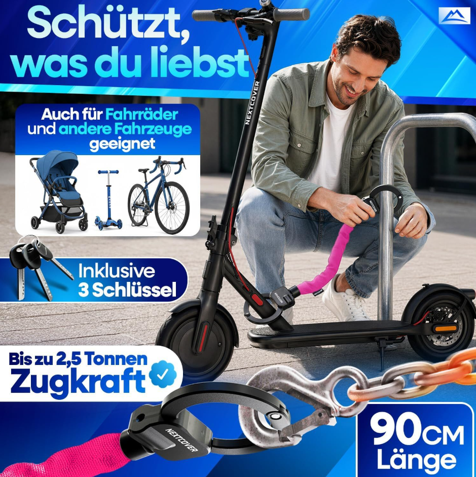 Nextcover E-Scooter Kettenslot 90 cm - Roze - Steel-Secure Technologie