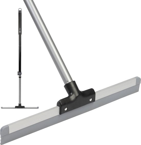CLEANLY Vloertrekker met Steel Telescopisch 113-142 cm - Vloerwisser Badkamer met Rubberen Trekker - Watertrekker - Douchewisser - Breedte 43,5 cm - Zwart, Grijs