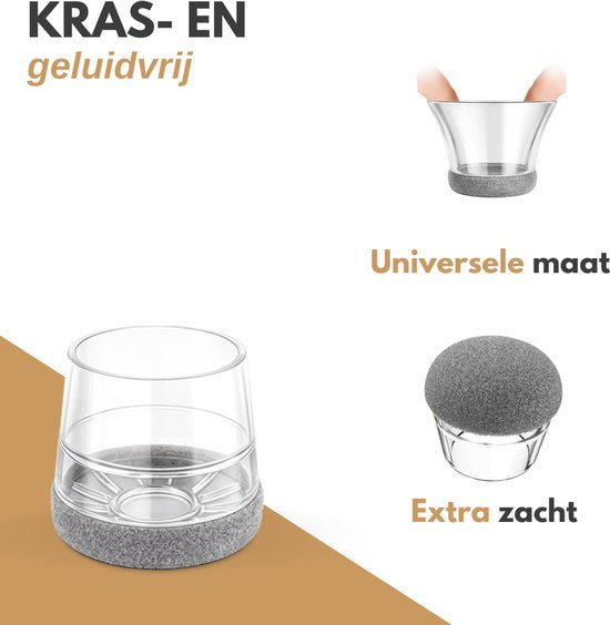 Vaive Stoelpoot Beschermers Rond met Vilt – 24 Stuks – Stoelpootdoppen Ø24-30 mm – Vloerbescherming voor Stoelen - Grijs