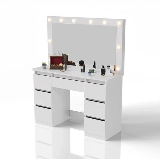 Kaptafel / Schminktafel Lilia - Incl. LED en Lades - Wit