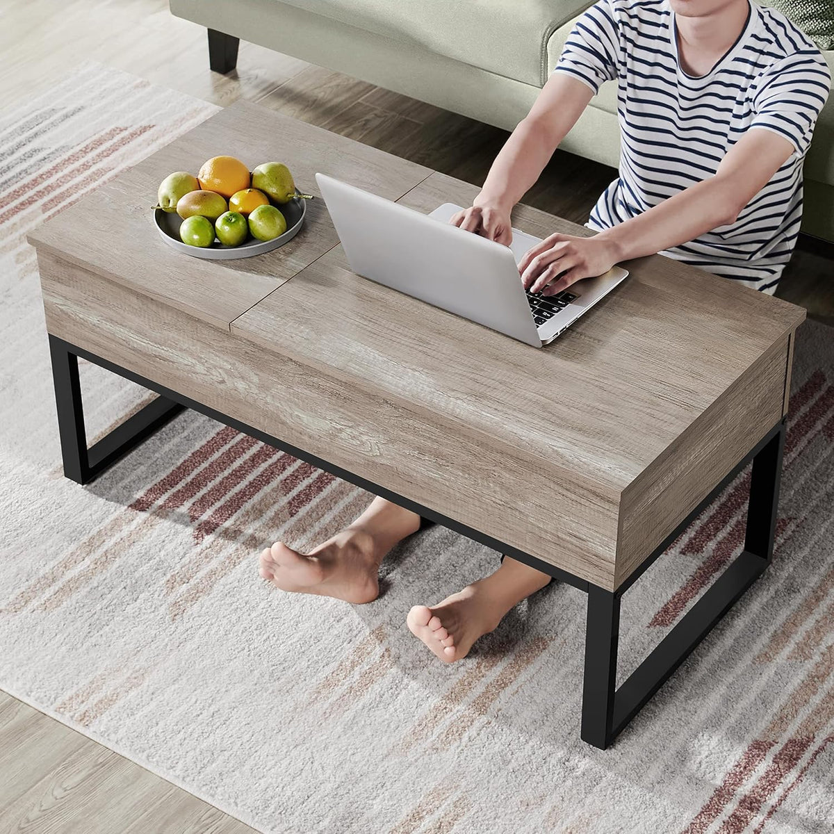 Yaheetech Lift-top salontafel met verborgen opbergruimte - 105 x 50 x 61 cm - Grijs