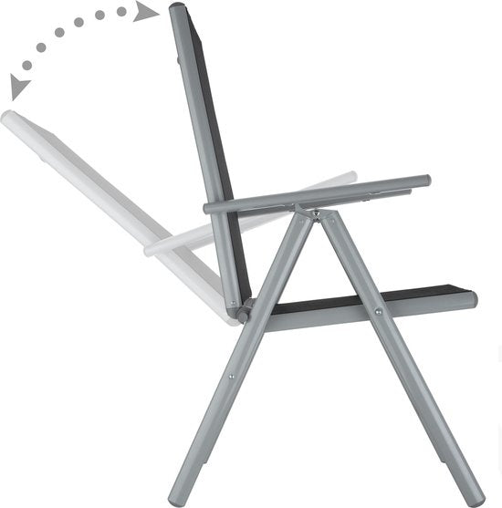 tectake® zitset aluminium klapstoelen, loungeset met 6x stoelen en 1x glazen tafel eettafel, tuinmeubelset weerbestendig voor het balkon, tuinstoelen, terrasmeubilair, ligstoel - zilver