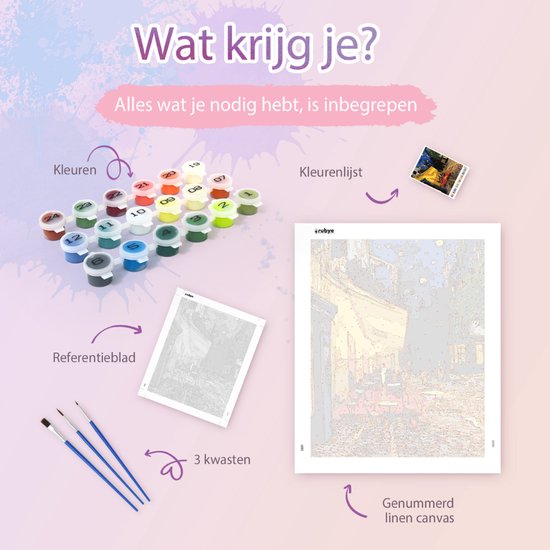 Rubye® Schilderen Op Nummer Volwassenen – Grachtenpand – Inclusief Verf en Penselen – Canvas Schildersdoek - Kleuren op Nummer - 40x50cm