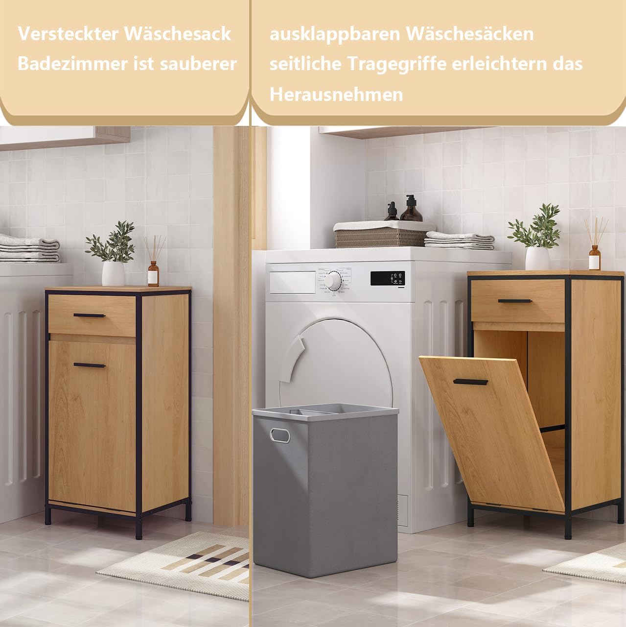 Eugad Badkamerkast met Lade en Waszak - Licht Eiken - 38 x 34 x 80 cm