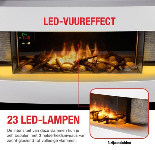 Classic Fire Elektrische Sfeerverwarming - 2000W - LED Vlammen - Wit - 120x31x46 cm