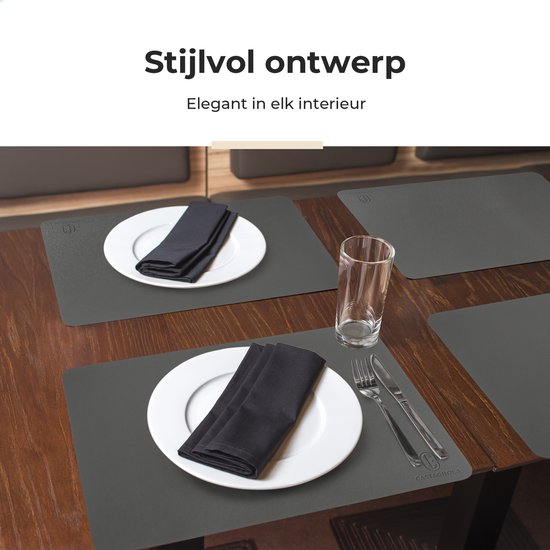 Castagnola Lederlook Placemats - Antislip Placemat van Kunstleer - Waterafstotende Onderlegger - Onderzetter - 6 Stuks - 45 x 30 cm - Grijs