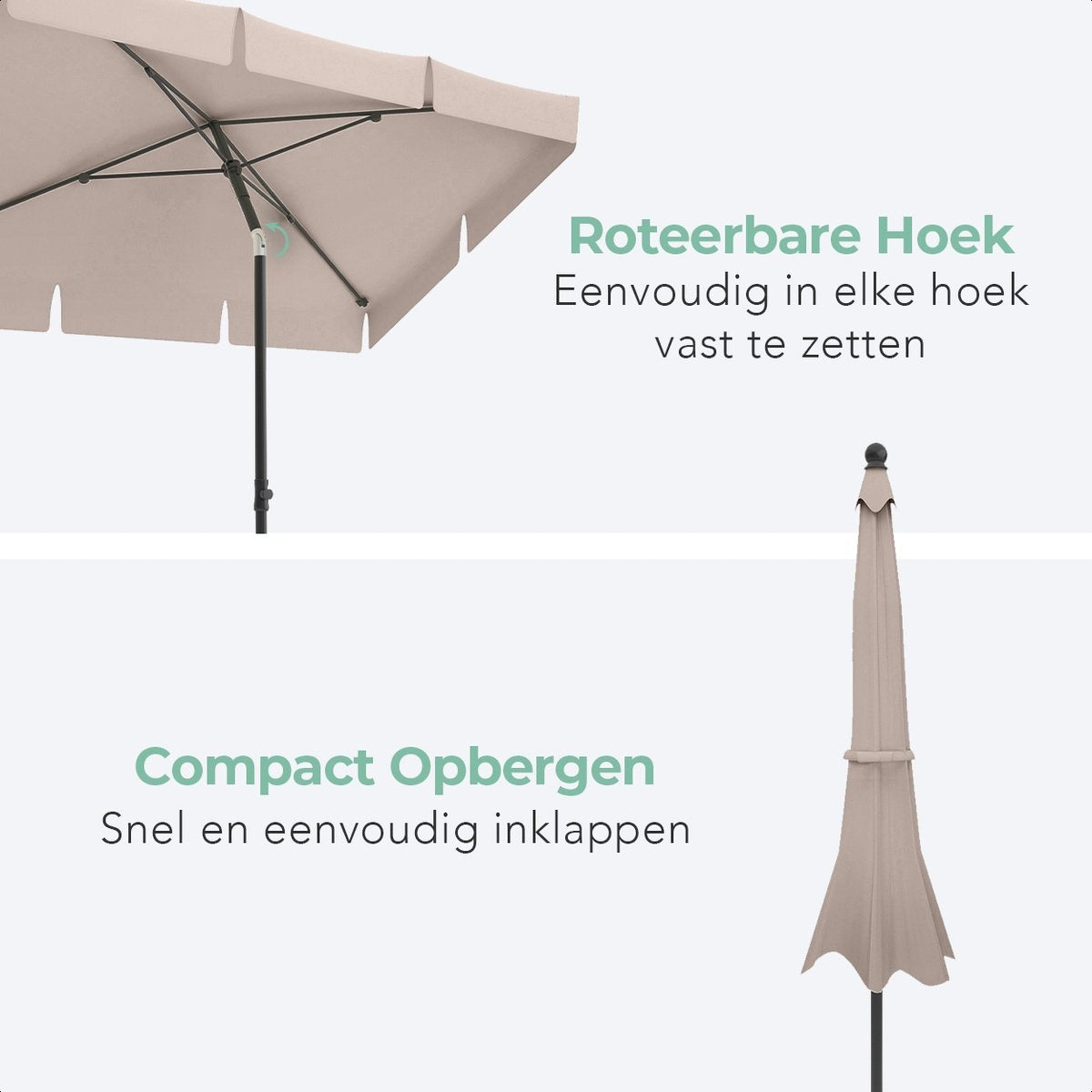 LifeGoods Parasol - Balkonparasol - 200x125cm - 30° Kantelbaar - Waterdicht - met Hoes - Taupe