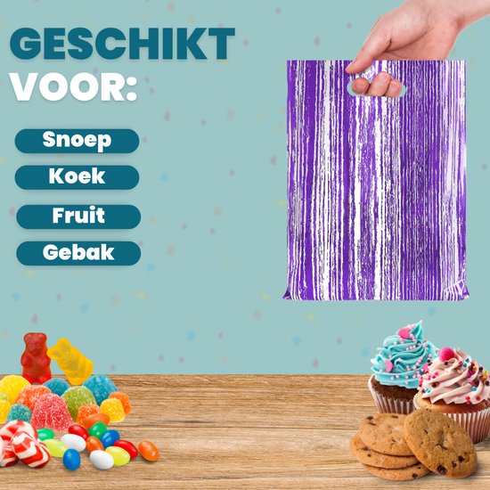 Feestio Uitdeelzakjes 100 Stuks - 17 x 25 cm - Snoepzakjes - Traktatie Zakjes Kinderfeestje - Cadeauzakjes Cadeautasjes - Gestreept