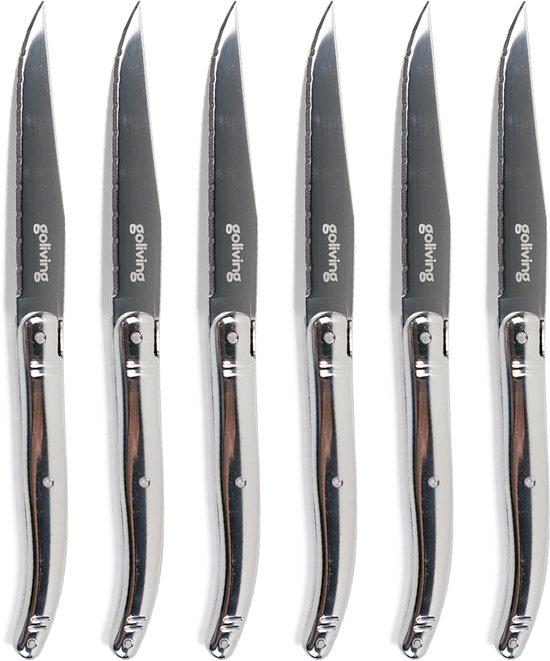 Goliving Steakmessen - Vleesmes - Vaatwasserbestendig - 6-delige Steakmessenset - RVS - Messenset - Kartelmes - Zilver