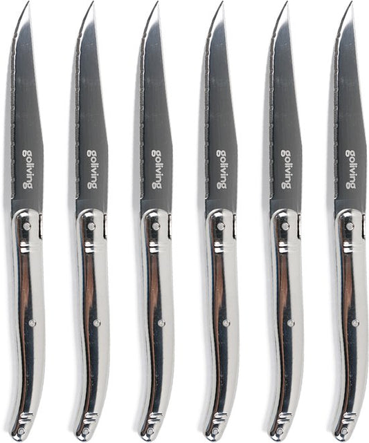 Goliving Steakmessen - Vleesmes - Vaatwasserbestendig - 6-delige Steakmessenset - RVS - Messenset - Kartelmes - Zilver