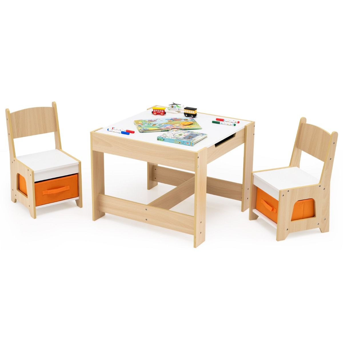 Coast Kindertafel en Stoelset - Houten activiteiten tafel - Dubbelzijdig blad - Naturel