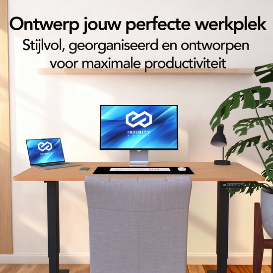 Infinity Goods Zit Sta Bureau Elektrisch Verstelbaar - 140 x 60 CM - Geheugenfunctie - Houtkleur