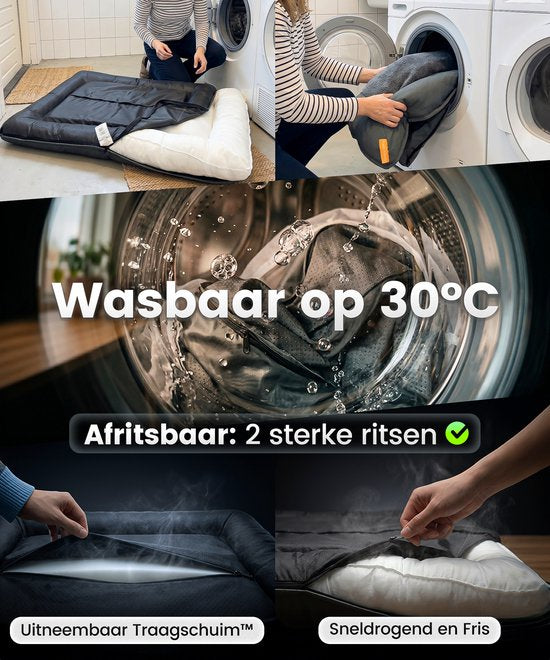 Happysnoots® Orthopedisch Hondenkussen - XL Hondenmand 85 x 70 cm - Wasbaar Hondenbed - Grijs Benchkussen met Rits