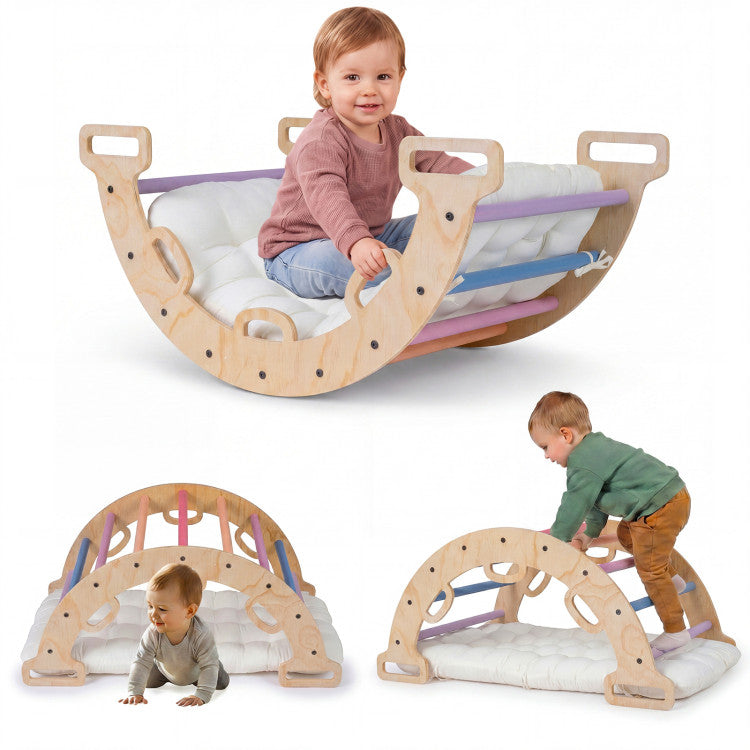Coast Montessori Klimboog 3-in-1 - Schommel, Klimboog & Kruiptunnel - 81 x 48 x 38 cm - Naturel/Multicolor