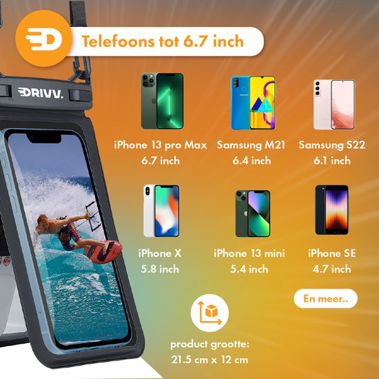 Drivv. Waterdicht Telefoonhoesje 2 in 1 met Koord - Universeel tot 6.7 inch – Onderwater hoesje telefoon - Zwart
