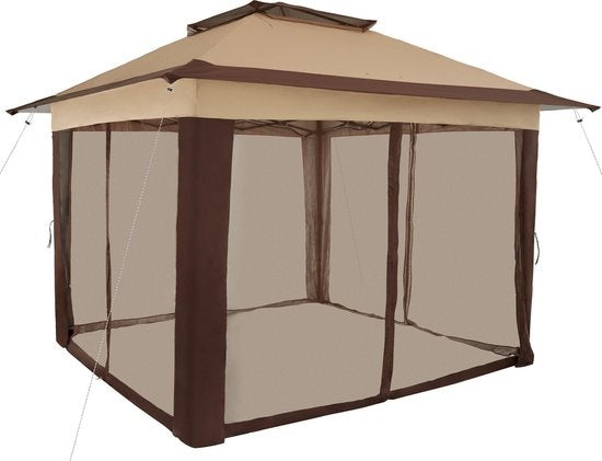tectake® - Opvouwbaar paviljoen Carabobo 364x364x294cm - bruin - tuinpaviljoen - paviljoentent - paviljoen tent - terras paviljoen