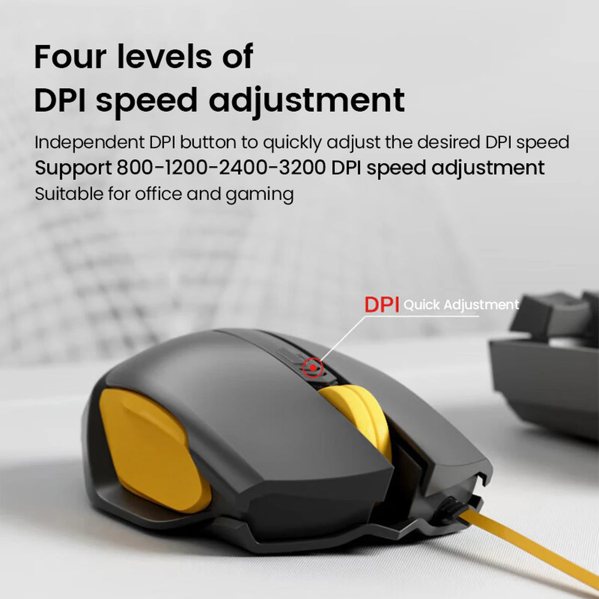 Ochama Bedrade Muis - Zwart & Geel - Ergonomisch - Optische Sensor - 1000 Hz Polling Rate - 4 DPI-standen