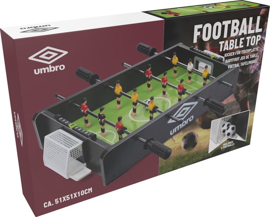 Umbro Tafelvoetbal - Tafelmodel - met 12 Spelers - Incl. 2 Mini Voetballen - Tafelvoetbalspel - Zwart