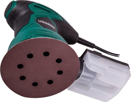 VONROC Excentrische schuurmachine – 300W - Ø125mm – Met stofopvangbox & 12 stuks schuurpapier