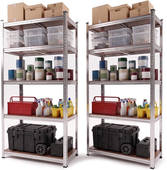 Infinity Goods Stellingkast - Set van 2 - 180x90x40 cm - Metalen Opbergrek - Voorraadkast - Magazijnstelling 5 Planken - Max. 175kg Per Plank, 875kg Totaal
