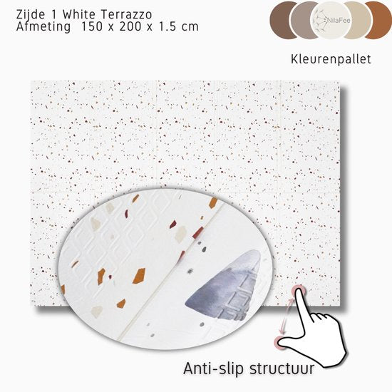 NilaFee® - Speelmat Baby - Speelkleed - Anti slip - Opvouwbaar - Opbergtas - 147 x 190 - XPE - CE getest - Waterafstotend - Auto - Vliegtuig - Terrazo Brown