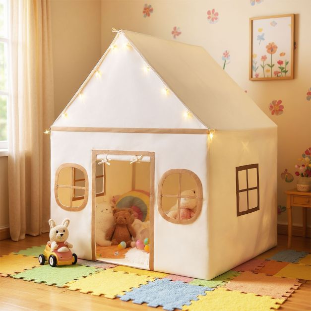 Coast Kinderspeeltent Beige/Bruin – Speelhuis met Sterrenlicht en Zachte Mat – 120 x 101 x 143 cm