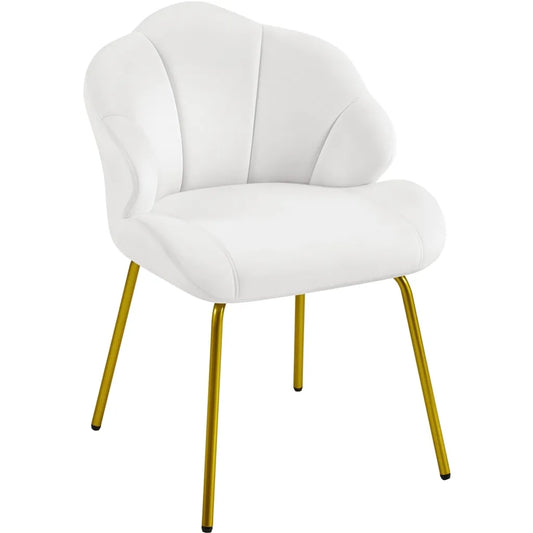 Yaheetech Eetkamerstoel 56 x 57 x 78 cm - Wit - Gestoffeerde Schelpstoel met Metalen Poten