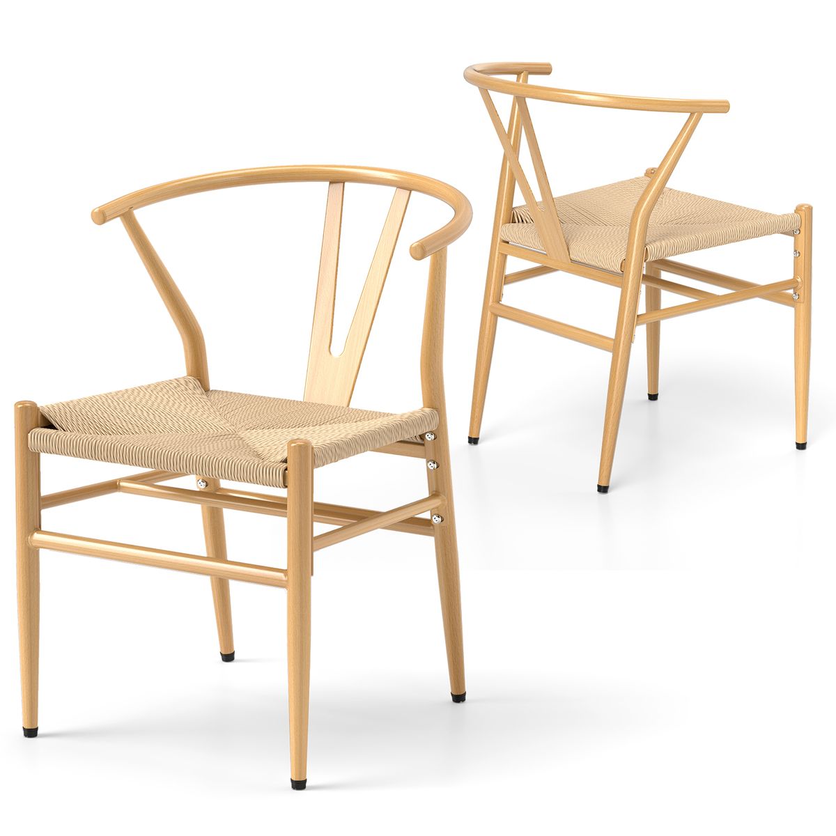 Coast Eetkamerstoelen Set van 2 - Y-vormige rugleuning - Gevlochten rattan zitting - Naturel