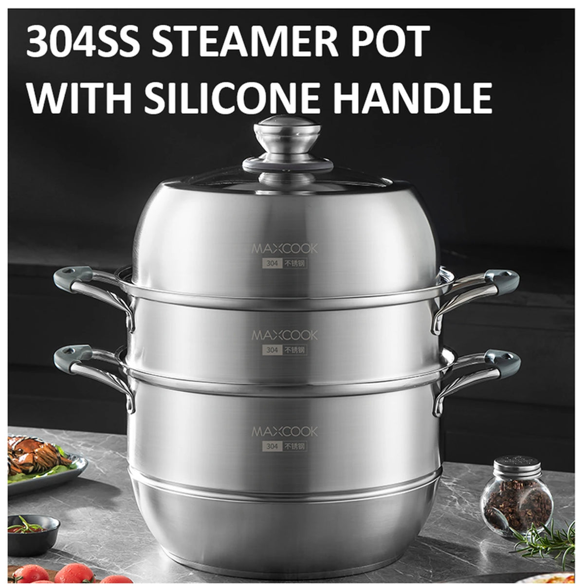 Maxcook 3-laagse stoompan 28 cm - RVS 304 - inductie en gas