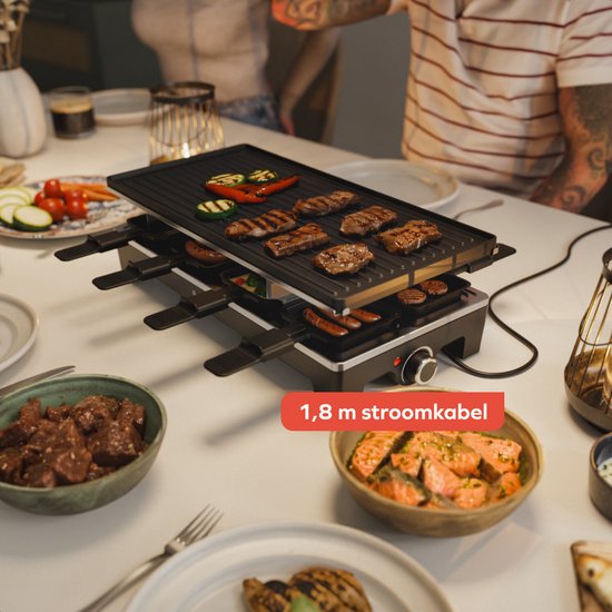 KitchenBrothers Gourmetstel - 1500W - Gourmetplaat 8 Personen - Set met Pannetjes en Spatels - 46,5 x 23 cm - Zwart