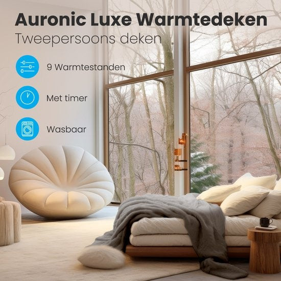 Auronic Elektrische Deken - Warmtedeken - 9 Warmtestanden - 2 Persoons - 200x150 - Grijs