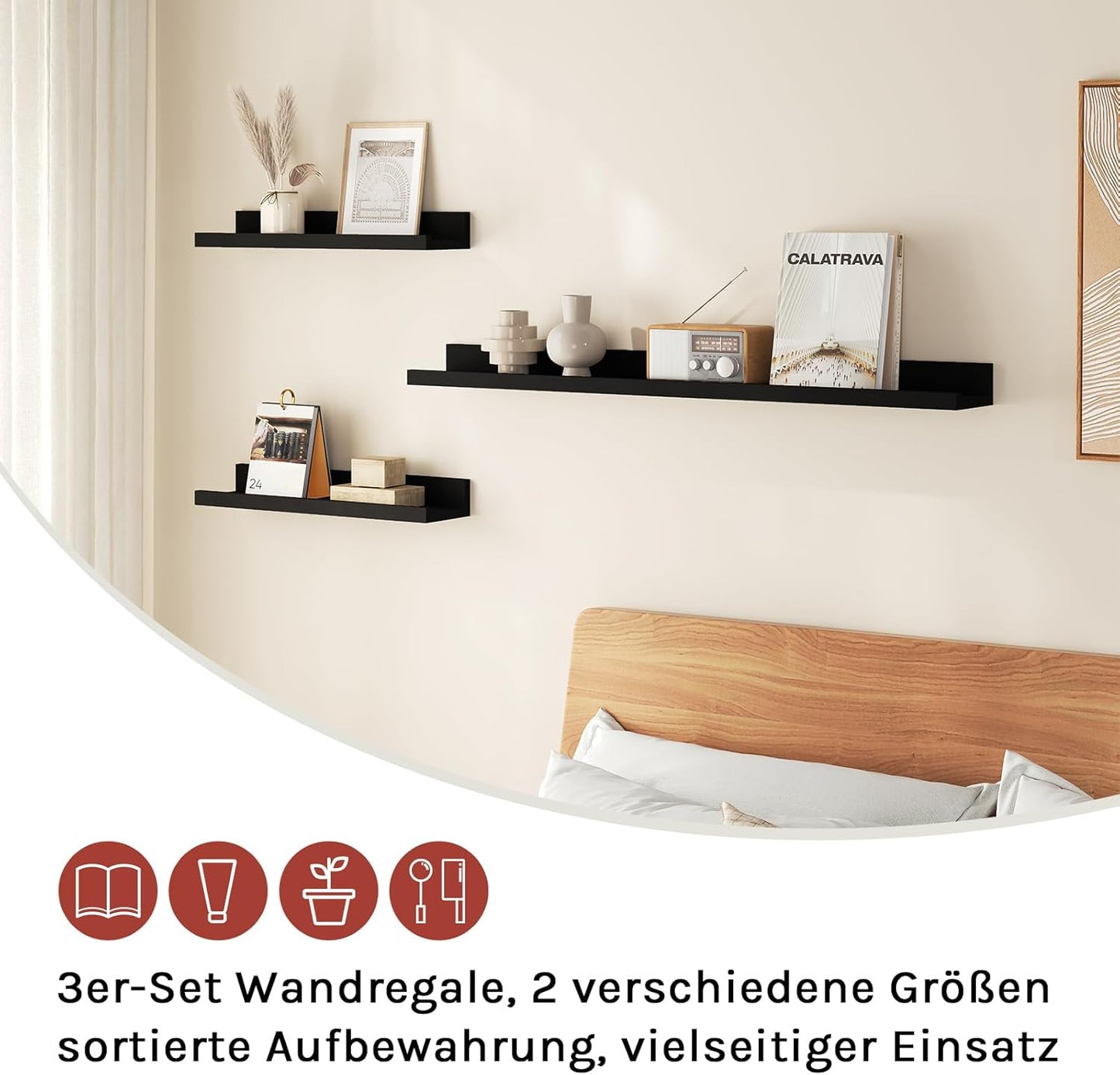 WOLTU Fotolijstplank Set van 3 - Zwart