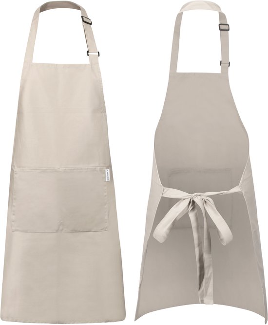 Castagnola keukenschort - Water- en vuilafstotend - Professioneel Kookschort - Schort voor Dames en Heren - Horeca Sloof - Unisex - Verstelbare Gesp - Extra Grote Vakken - Beige