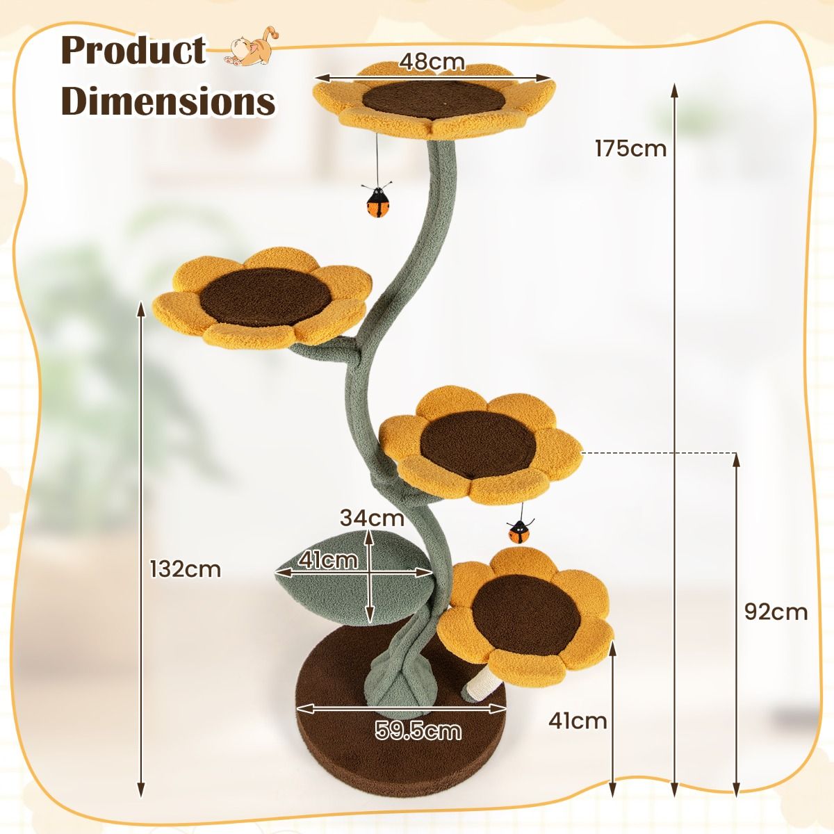 Coast Kattenboom - zonnebloemdesign - 5 platforms - geel, bruin en groen - 175 cm